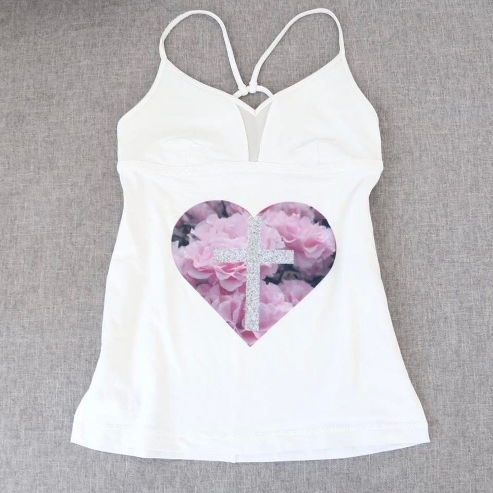 white glitter cross roses y2k lululemon racerback tank
